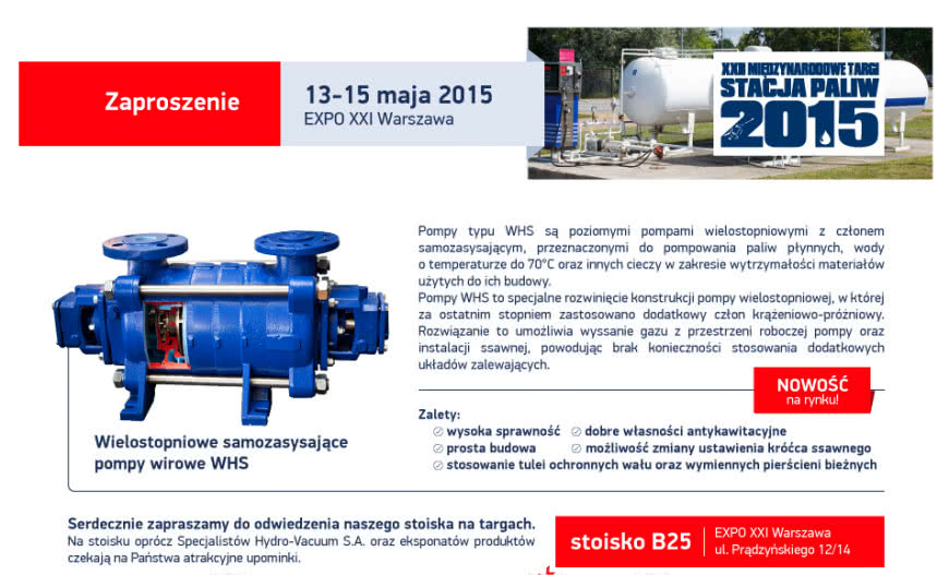 Hydro-Vacuum S.A. zaprasza na targi STACJA PALIW 2015